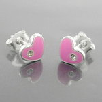 Stud Heart pink with jewel, Silver 925