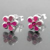 Stud Flower pink with jewel, Silver 925