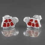 Stud Turtle red, Silver 925