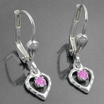 Ohrhänger Silber Herz mit rosa Glasstein, Silber 925