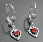 Ohrhänger Silber Herz mit rotem Glasstein, Silber 925