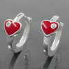 Hoop Earrings Heart red with jewel, Silver 925