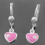 Earring Heart pink with jewel, Silver 925