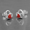 Stud Heart with red heart, Silver 925