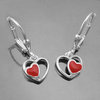 Earring Heart with Heart red, Silver 925