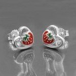 Stud Heart with strawberry, Silver 925