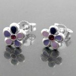 Stud Flower lilac with jewel, Silver 925