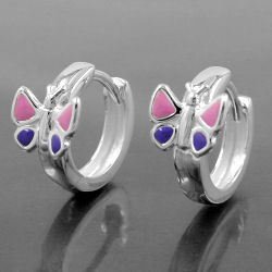 Hoop Earring Butterfly pink/purple, Silver 925