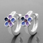 Hoop Earring Flower lilac with jewel, Silver 925