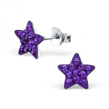 Stud Star purple crystal, Silver 925